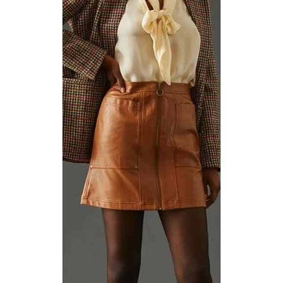 Anthropologie Dresses & Skirts - NWT PILCRO BY ANTHROPOLOGIE  FAUX LEATHER CEDAR FRONT ZIPPER MINI DRESS SZ 6